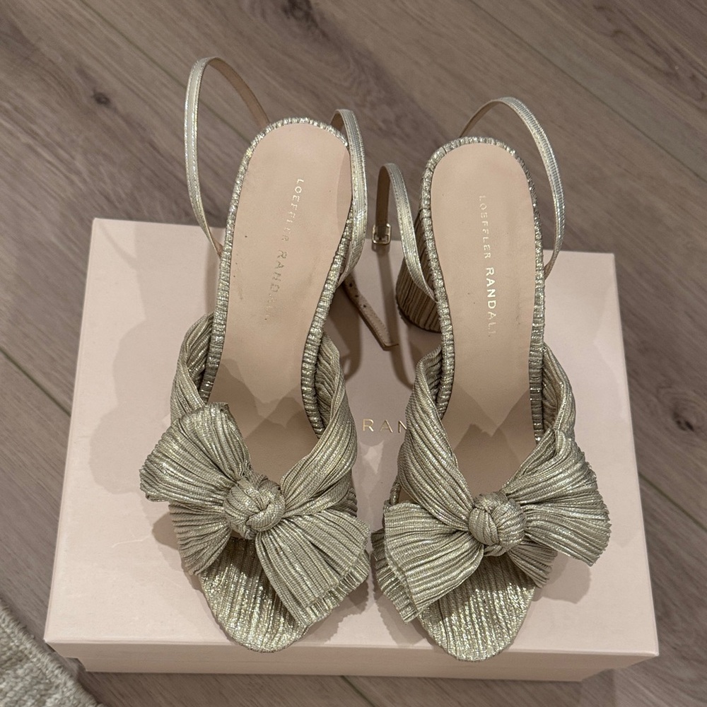 Loeffler Randall Metallic Gold Bow Heels